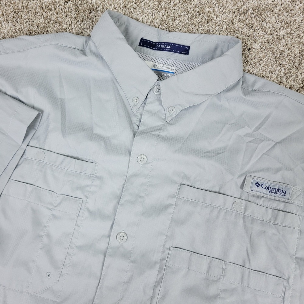 Columbia PFG Tamiami Mens 2XL Solid Gray Vented Button Down Short Sleeve